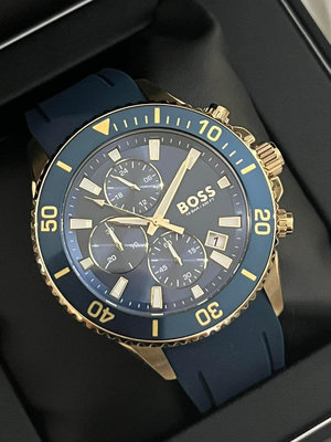 HUGO BOSS Admiral 藍色錶盤 藍色矽膠錶帶 石英 三眼計時 男士手錶 1513965
