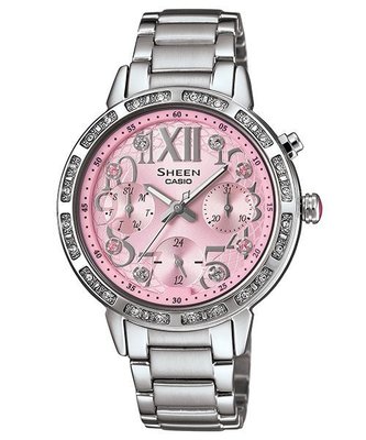 {FUANCLOCK}台灣卡西歐公司貨專門店 SHEEN 閃耀水鑽霓紅照明設計腕錶SHE-3036D-4 hot!