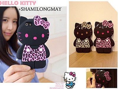 蝦靡龍美【KR128】日韓連線 Hello Kitty iPhone 5 5S S3 凱蒂貓豹紋 3D超可愛立體手機套