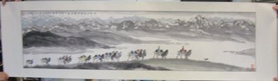 『府城畫廊-手繪國畫』靠山圖－有山沒水－46x160－(可加框)－歡迎查看關於我來聯繫－AG16