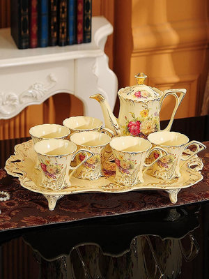 歐式茶具套裝家用帶托盤英式下午茶杯水杯茶壺陶瓷高檔奢華帶勺蓋