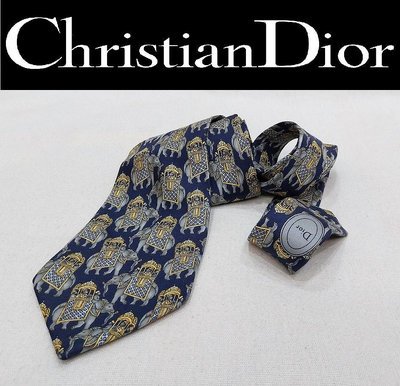 羅浮宮 正品 法國 Christian Dior 迪奧 金轎大象 彩圖領帶 法國製 品味出眾 質料講究