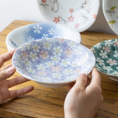 特價！日本進口美濃燒櫻花兔陶瓷平盤日式餐盤點心碟釉下彩餐具盤子碟子
