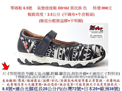 零碼鞋 6.5號 Zobr 路豹氣墊娃娃鞋 DD162 黑民族 色 ( 6系列 )特價:890元 (不織布+牛皮鞋面)