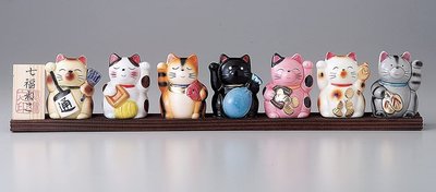 Ale-net 日本送禮物開業禮品 陶瓷七福神貓招財貓咪套裝家居擺件
