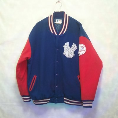 MLB 洋基隊夾克 鋪棉外套 棒球外套 紅藍 大毛料logo 極稀有 老品 復古 古著 vintage