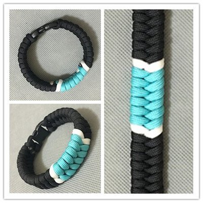 『Paracord mix』魚尾 傘繩手環 塑膠插扣款 黑+白、土耳其藍
