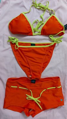 大降價（搬家出清）Mostaza 橘色黃邊 3件式海灘泳衣褲/Bikini 不激凸比基尼，尺寸 S碼，彈性佳 維多利亞的秘密 Victoria's speedo