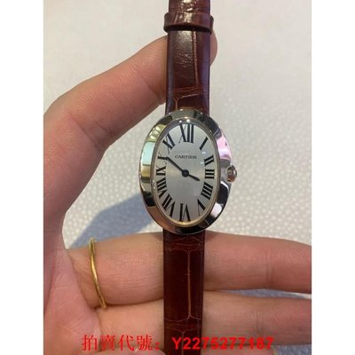 二手正品 Cartier  BAIGNOIRE腕錶 浴缸系列石英機芯 玫瑰金皮革 女錶 鱷魚皮錶帶手錶 W800000