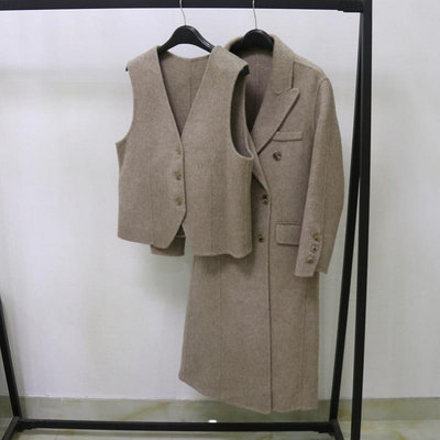 女裝 外套歐洲站雙面羊毛大衣高級感灰色修身長款氣質羊毛二件套呢子外套