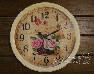 玫瑰時鐘--浪漫鄉村風復古玫瑰傳情大圓鐘/壁鐘/掛鐘--秘密花園