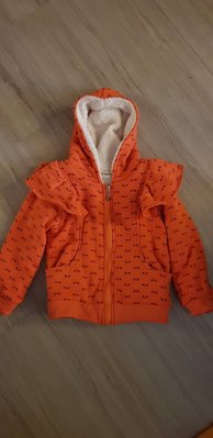 二手 小女童外套 尺寸110 橘紅蝴蝶結 口袋拉鍊外套 很新