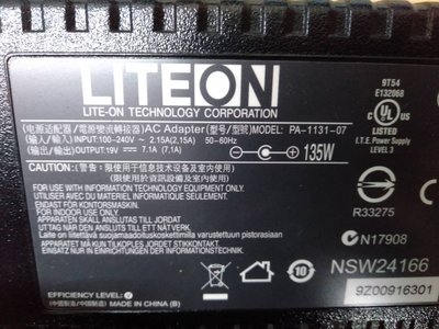 二手 LITEON 變壓器 (型號PA-1131-07) 19V_7.1A -保1個月