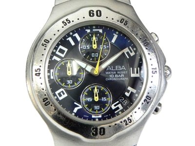 三眼錶 [ALBA 541471] 精工副廠-雅柏三眼賽車錶[黑+藍面]計設/時尚/軍錶