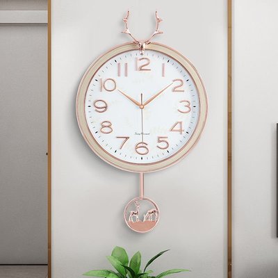 【熱賣下殺價】北歐鹿頭掛鐘客廳家用時尚輕奢免打孔創意現代簡約網紅掛墻時鐘表