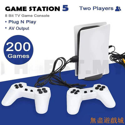 鴻運遊戲P-5 電視遊戲機 8 位複古遊戲機視頻 200 款經典遊戲內置 GS5 站 USB 有線手持遊戲手柄 AV 輸出