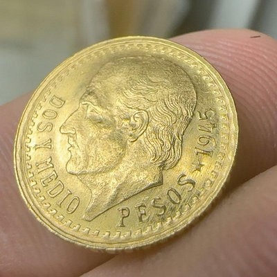 1945年，墨西哥鷹洋，金幣，2.5比索，2.1g。900金