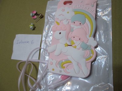 【JEN17】(未用過)適用於iphone 6 日本Sanrio雙星娃娃Kiki & Lala軟質手機套+耳塞吊繩等配件