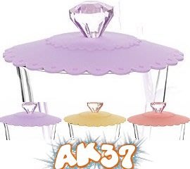 《AK37》透明大鑽石造型把手矽膠防塵杯蓋矽膠杯蓋馬克杯蓋防漏杯蓋婚禮小物交換禮物-丁香紫