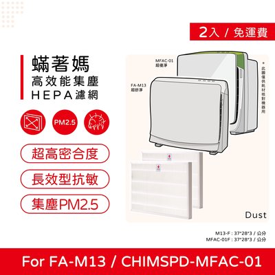 兩入免運 蟎著媽 副廠濾網 適 3M 超優淨 空氣清淨機 MFAC01 MFAC01F MFAC M13 FA-M13