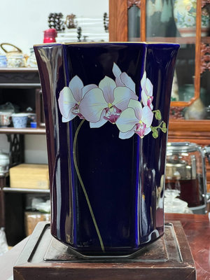 日本回流 老香蘭社大花瓶 花器 家居擺飾 帝皇藍 金典蘭花圖
