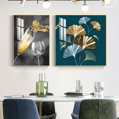 餐廳裝飾畫輕奢大氣餐桌背景墻壁畫現代簡約創意飯廳晶瓷掛畫-雙喜生活館