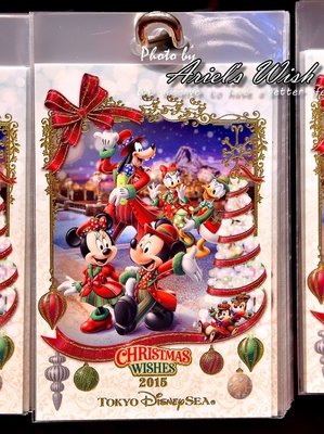 Ariel's Wish-日本Tokyo東京Disney迪士尼紅色聖誕節米奇米妮耶誕禮服交換禮物明信片卡片留言板-絕版1