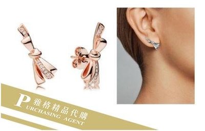 雅格時尚精品代購PANDORA 玫瑰金新款蝴蝶結耳環 925純銀 CHARMS 美國代購