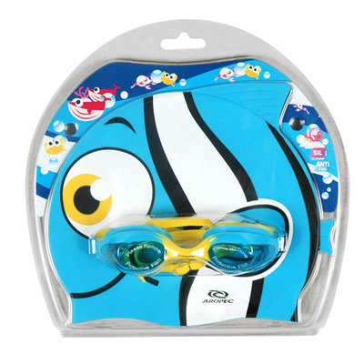 台灣潛水---AROPEC 兒童小丑魚游泳套組 (泳鏡+矽膠泳帽-小丑魚造型) CO-GA-YA240202C