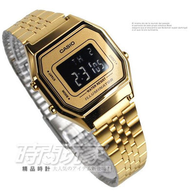 CASIO 卡西歐 LA680WGA-9B 電子錶 方形 潮流金色 不銹鋼 黑面 女錶【時間玩家】