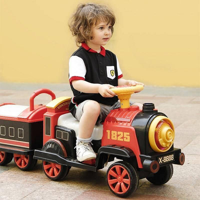 】 兒童電動復古小火車 可坐可騎男女孩玩具車 寶寶四輪汽車 生日禮物 玩具車 小火車
