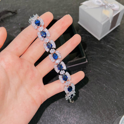 小紅書推薦高定珠寶設計師款皇家藍藍寶石手鏈璀璨藍色塞納河手鏈
