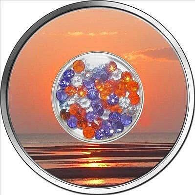 斐濟2012年 黃昏海灘日落鉆石精制鏤空鑲嵌人造紅紫白鋯石銀幣