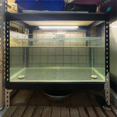 三尺系統缸（含鐵架）雙排水 玻璃系統缸 防蟲蓋 防蟲網 二手系統缸 二手魚缸 （90 x45 x40）公分