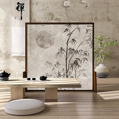 現代中式簡約竹子入戶屏風隔斷客廳移動茶室遮擋裝飾禪意實木座屏