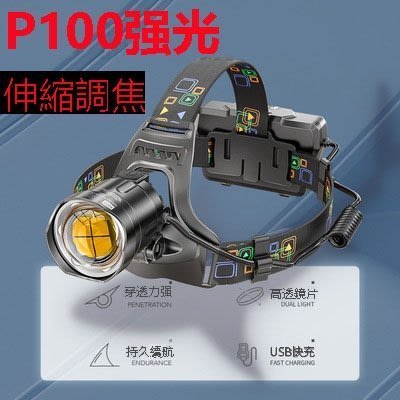 K808 超亮P100燈珠變焦頭燈 大功率頭燈 頭戴燈 手電筒 釣魚燈 戶外燈登山燈 工作