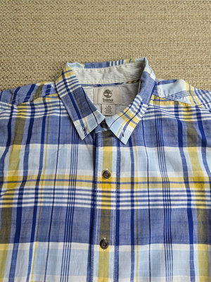 Timberland 藍白色格子襯衫 棉質休閒短袖襯衫