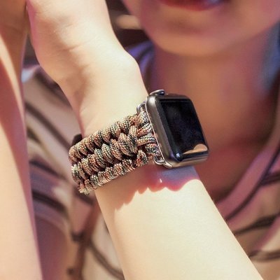 適用於 Apple Watch 5戶外尼龍傘繩錶帶 蘋果手錶編織手鏈式錶帶 iwatch 4 3 2 1通用 44mm