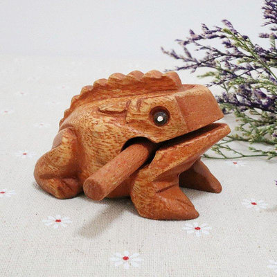 【現貨精選】泰國青蛙木雕擺件手工雕刻蛤蟆木魚創意發聲玩具實木蟾蜍工藝品