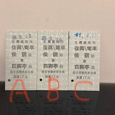 珍藏【臺鐵車票】復興電車 猴硐(侯硐)-四腳亭 C款名片式車票/硬票