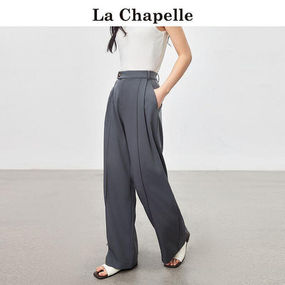 Coppii 服飾运动拉夏貝爾/La Chapelle直筒褶皺西裝休閑褲女高腰顯瘦拖地褲長褲