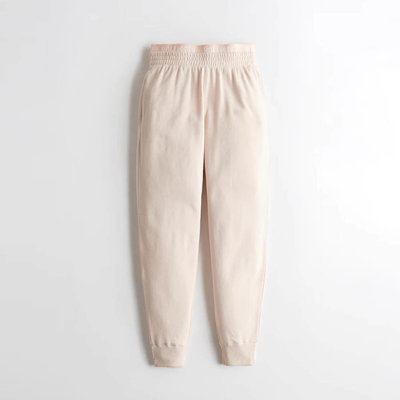 【HOLLISTER Co.】【零碼S】HC女棉長褲寬腰白字粉 F02220707-11