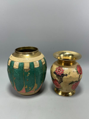 外國銅花瓶，彩釉工藝銅花瓶，銅插花盤藝術擺件，銅材質，重358734