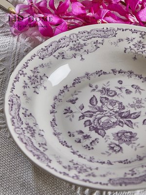 LID古典玫瑰陶瓷盤子高級感餐盤碗咖啡茶杯碟復古粉紫Bitossi同廠