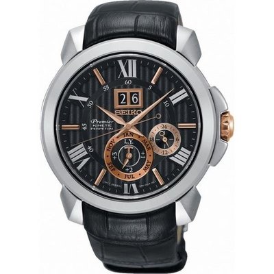 【台南 時代鐘錶 SEIKO】精工 Premier 人動電能萬年曆時尚腕錶 SNP149J2@7D56-0AE0E 皮帶