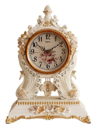 歐式 浪漫復古雕刻天鵝造型座鐘 歐風古典花朵造型鐘藝術鐘桌鐘桌面時鐘擺飾靜音鐘裝飾時鐘家飾