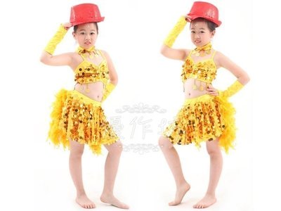 【優作坊】促銷款剩黃色T06_兒童舞蹈表演套裝、兒童國標舞服、小孩拉丁舞衣、兒童爵士舞衣