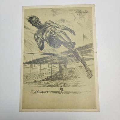 【熱賣精選】德國1936年柏林奧運會素畫跳高運動員明信片  外國明信片 實寄片