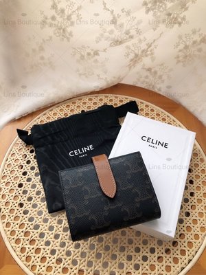 ［非現貨，英國代購直郵台灣✈️］Celine SMALL STRAP WALLET 老花 凱旋門 復古 帆布 羊皮內裡 小號 兩折 短夾 中夾