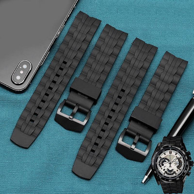 22 毫米矽膠錶帶卡  西歐 EDIFICE 系列錶帶 EF-550 EF523 錶帶黑色橡膠錶帶男士運動腕帶